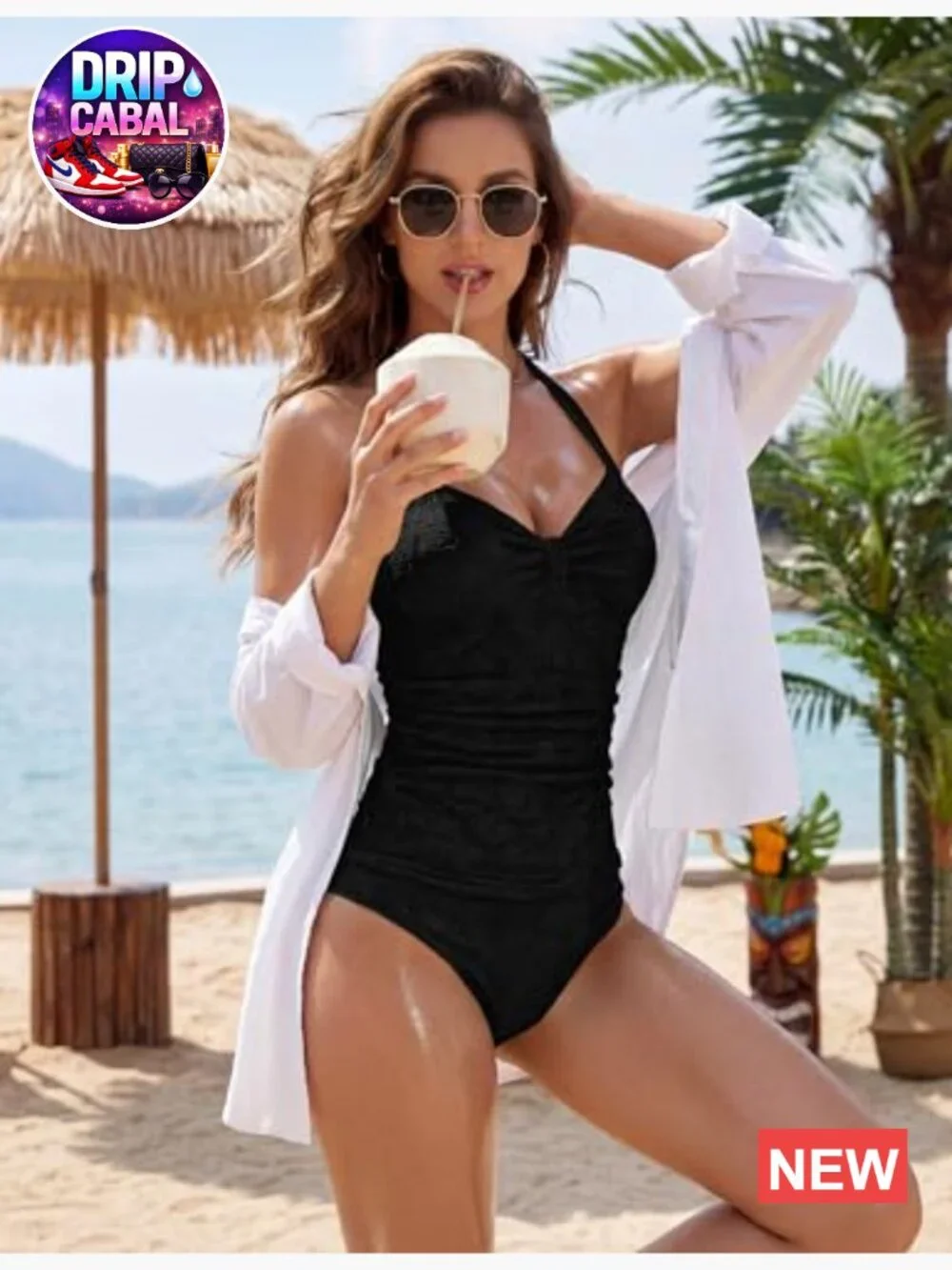 Tummy Control Tankini Set with Halter Push Up Full Coverage Two Piece Swimwear